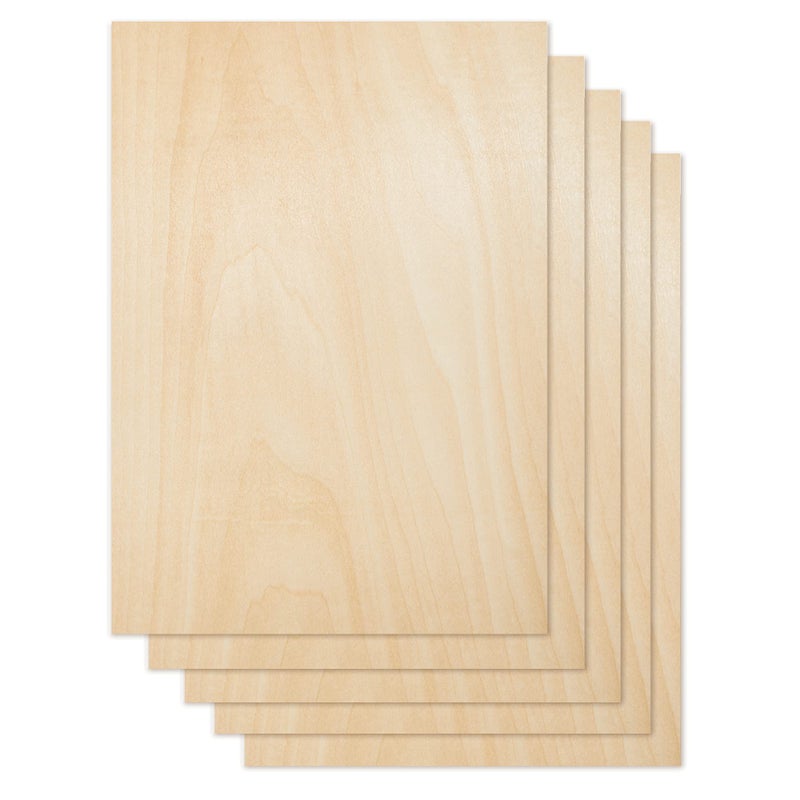 CRAFTIFF Plywood Board Basswood Sheets 1/16 inch, Thin Natural Unfinished Wood for Crafts, Hobby and Model Making â€“ 1.5mm (5 Sheets) - Image 1